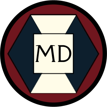 Michael Dean's Logo, made up of simple polygons with his Initials in the center